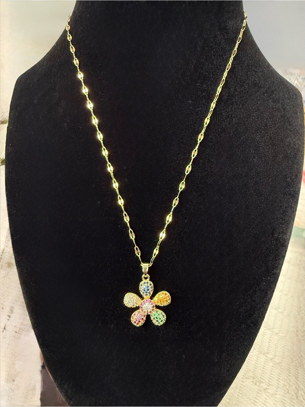 18k Gold plated Multicolor Flower Pendant Necklace